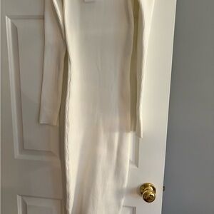 Forever 21 Cream Ribbed Long Sleeve Bodycon Dress